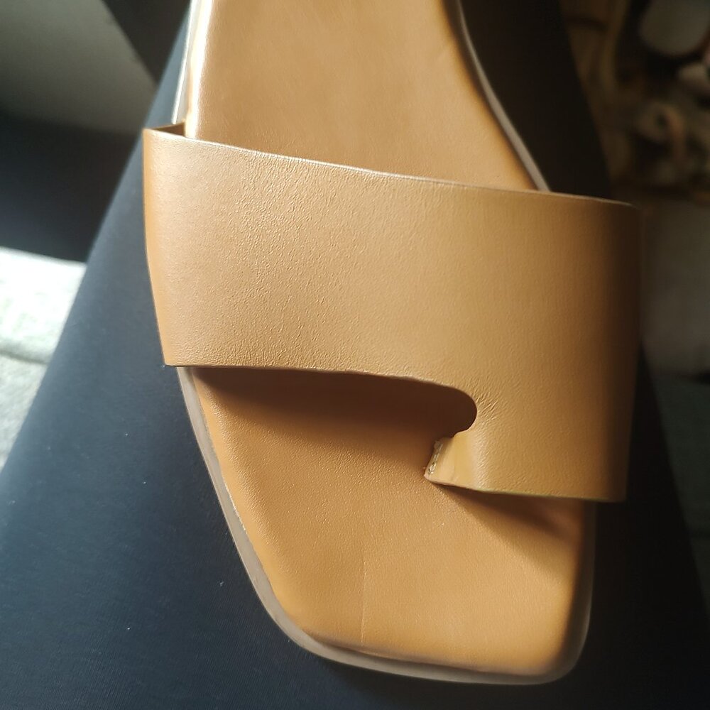 Women's size 12M "Franco Sarto" cognac ankle strap leather sandals...pre-owned.
